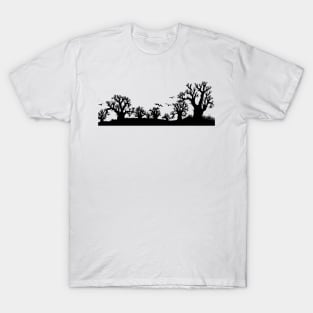 Baobab Trees Silhouette Black and White T-Shirt